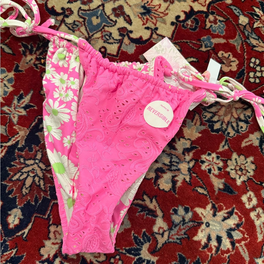 Love shack fancy x Hurley Reversible Pink and Floral Bikini Bottoms